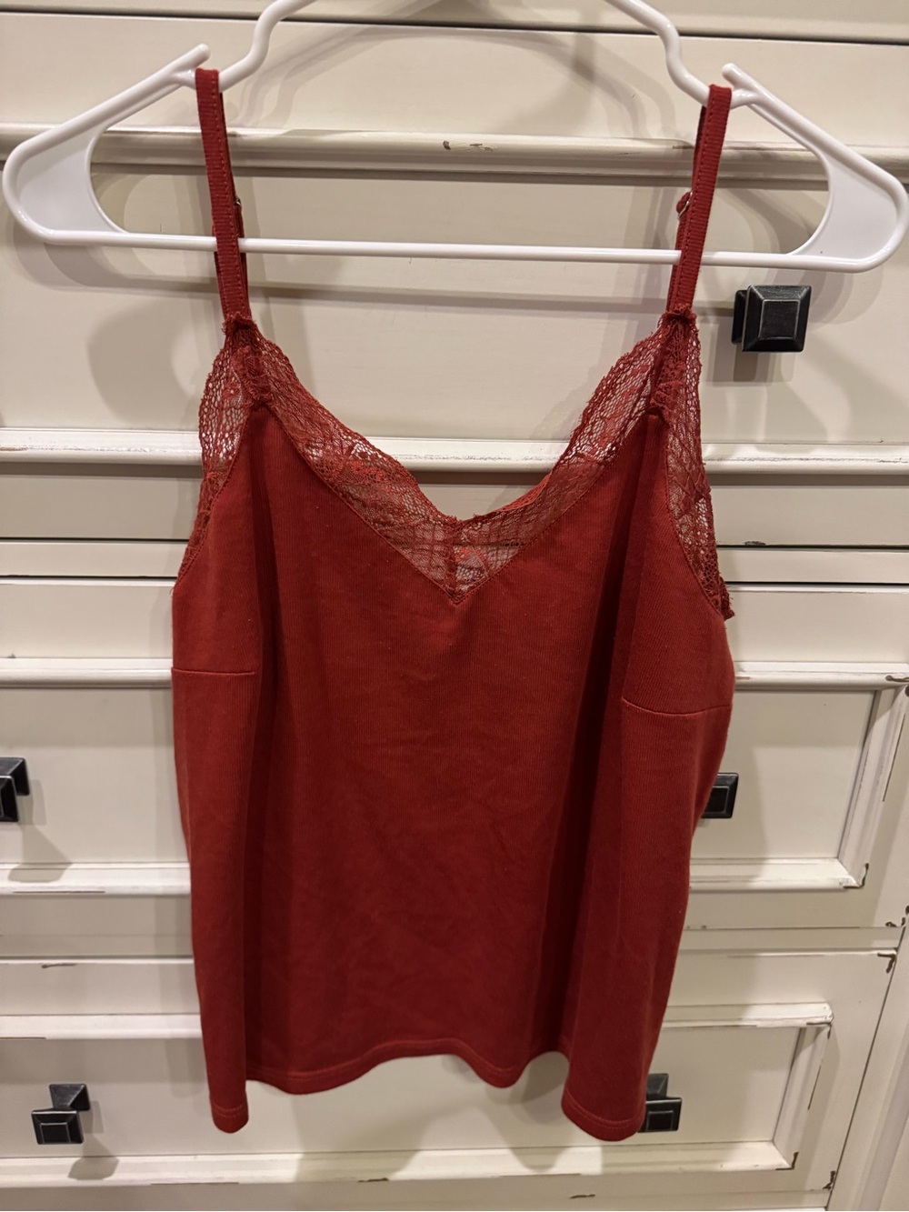 Lace-Trim V-Neck Camisole Tank Top - Rust
